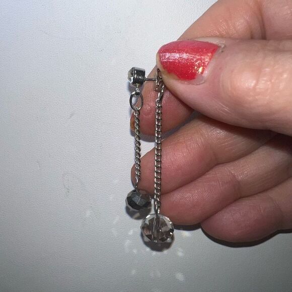 Silver and Crystal Beaded Front and Back Double Dangle Earrings - Picture 6 of 6